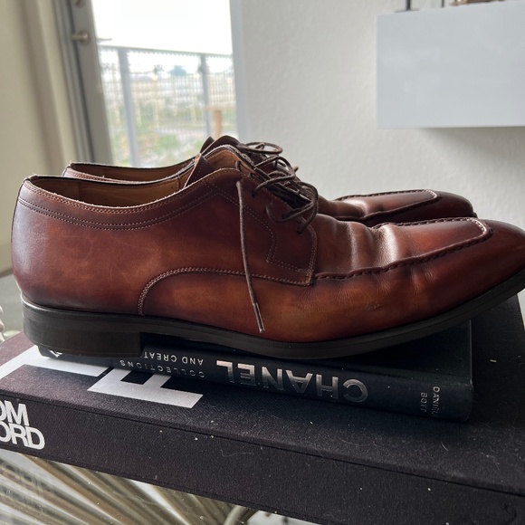 Magnanni 'Romelo Diversa' Apron Toe Derby Cognac Brown Mens 12M MSRP $350 Used. - Picture 1 of 4